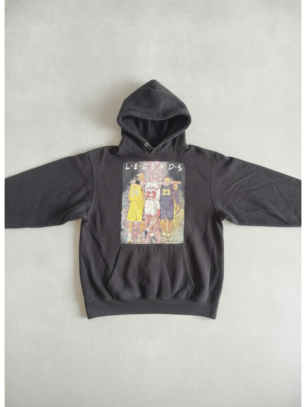 Men's Black Hoodie with Legendary Basketball Players Graphic Print, Size L